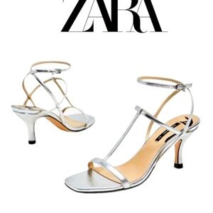 Zara Leather Silver Heeled Sandals